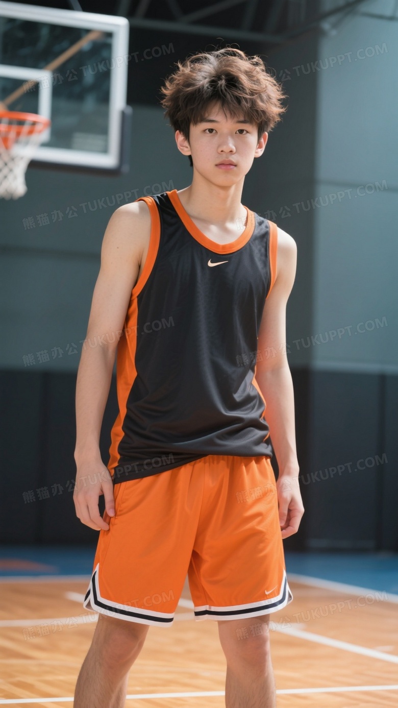 篮球男孩上身运动服蓬松的头发