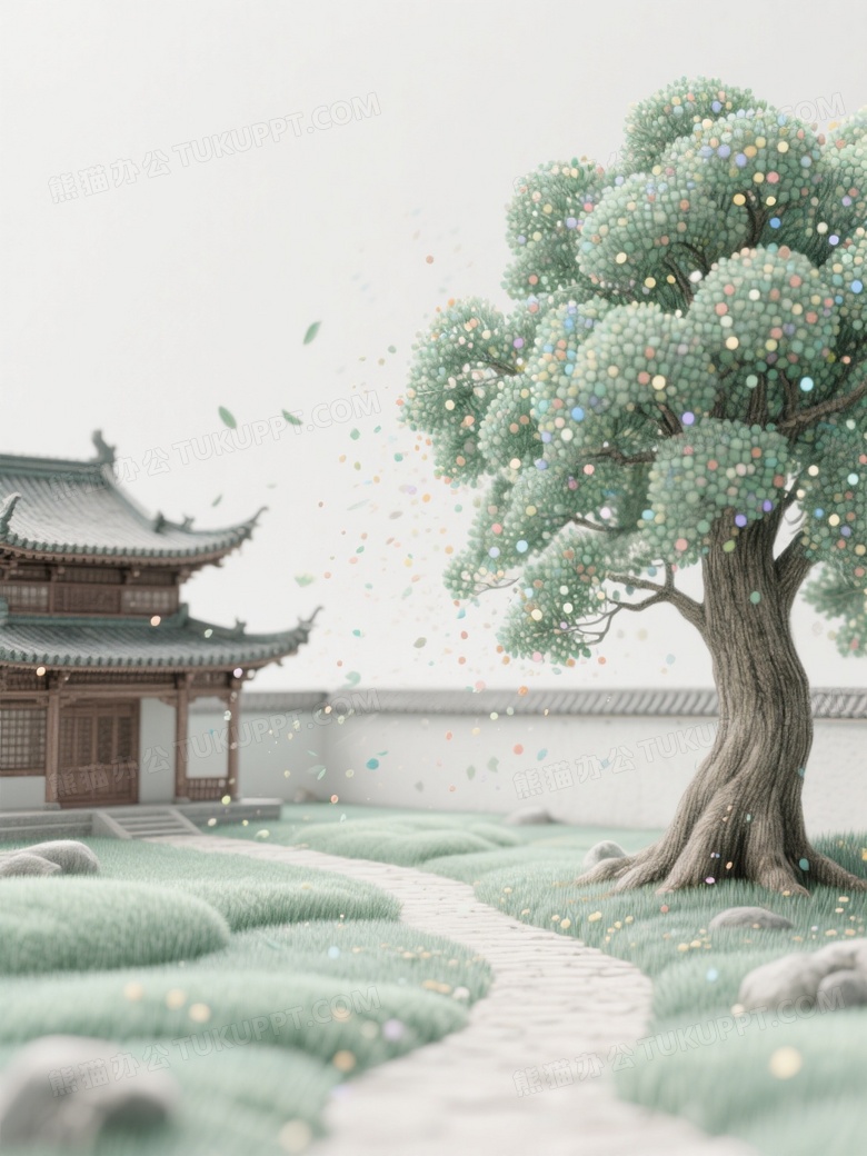 大面积留白意境构图中式古建筑