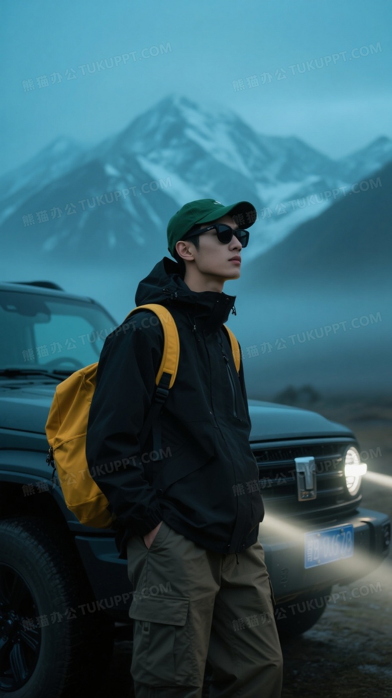 旅拍摄影师在川西雪山脚下拍摄气质男模特