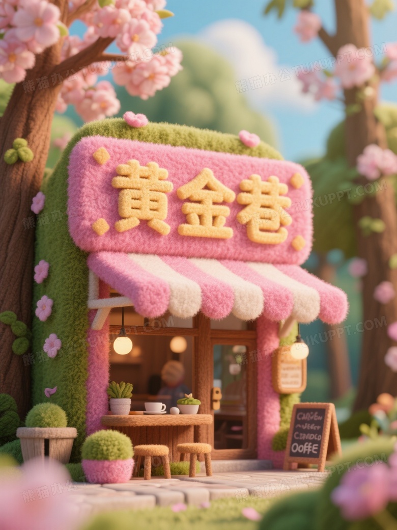 毛毡风格春天的森林咖啡馆