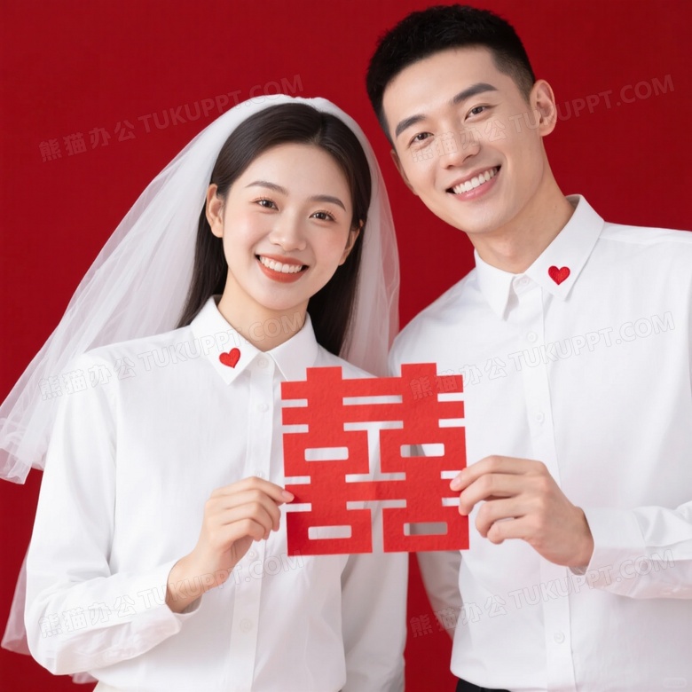 一对新人的结婚登记照