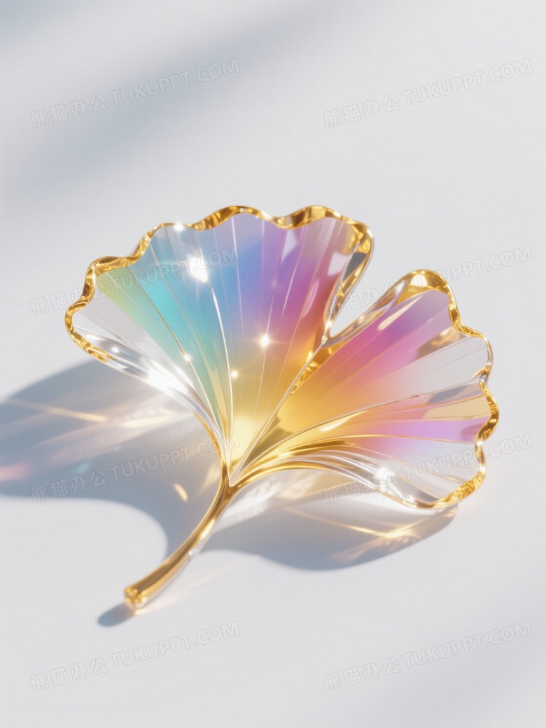 摄影大师杰作超写实一个彩色晶莹剔透的水晶金边银杏叶