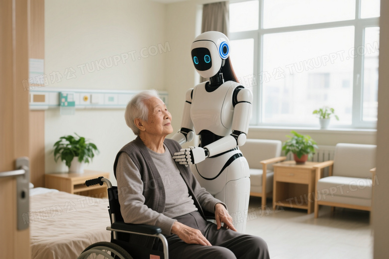 机器人美女照顾养老院老人