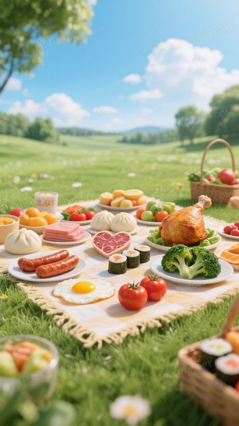 野餐草坪精致华丽的餐布上有煎蛋