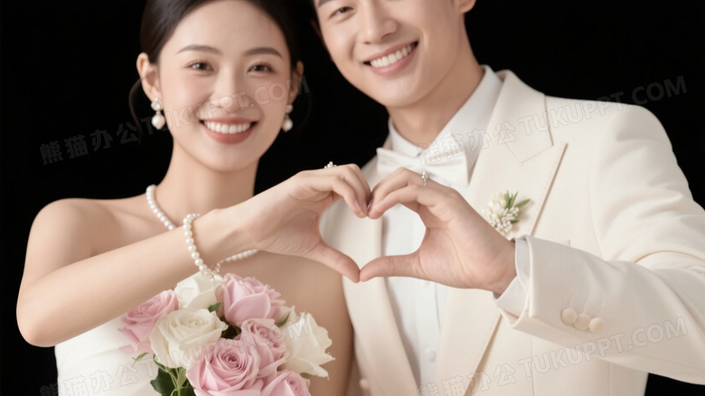 新郎新娘比心手势特写图片