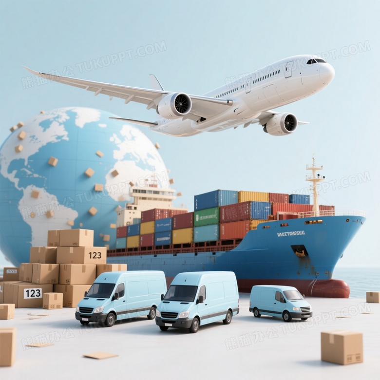 白色客机货轮物流车辆组合图片