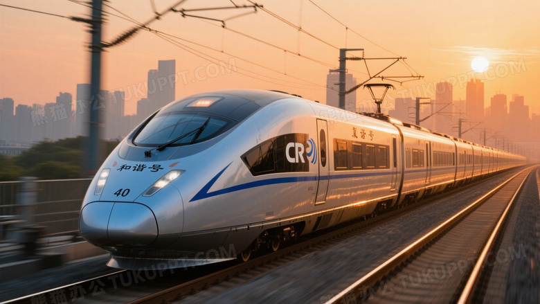 银蓝复兴号动车高速行驶图片