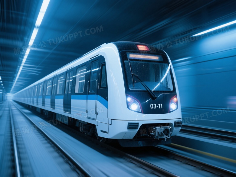 白色地铁高速行驶动态模糊图片