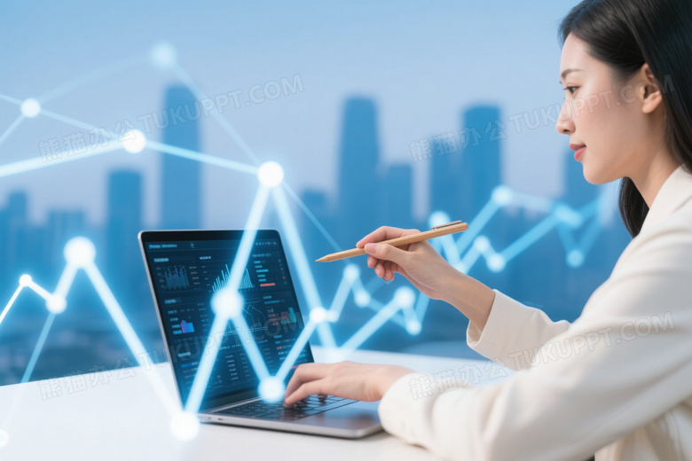 亚洲女性操作电脑叠加数据图图片