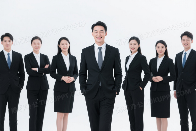 九位商务人士白背景合影图片