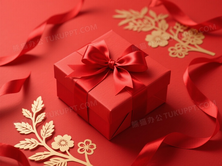红色礼盒俯拍节日氛围图片