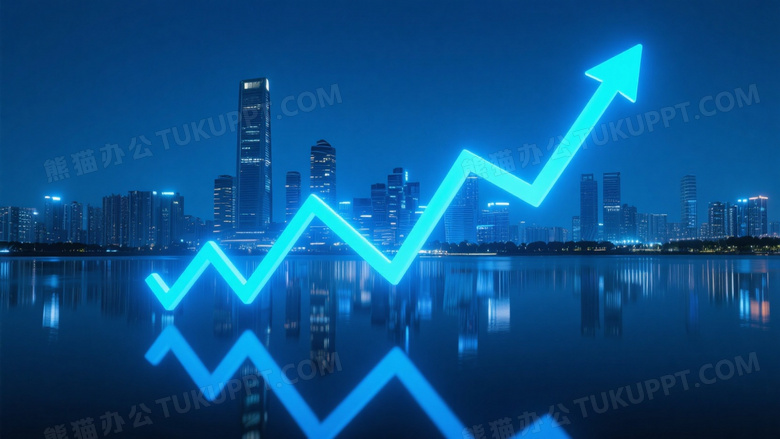 都市夜景叠加增长箭头图表图片