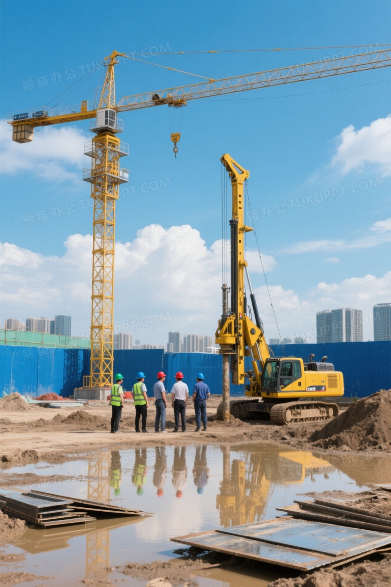 塔吊工地工人作业高清图片