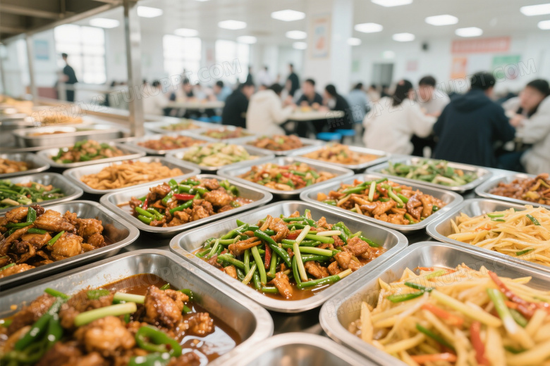 食堂自助餐台俯拍高清图片
