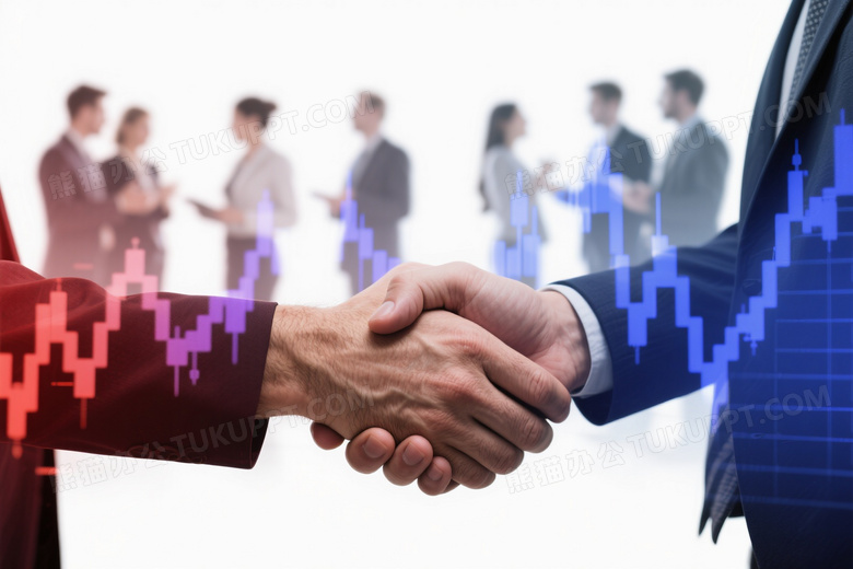 男性握手叠加金融数据流图片