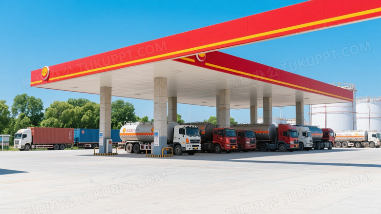 加油站油罐车货车停放侧逆光图片