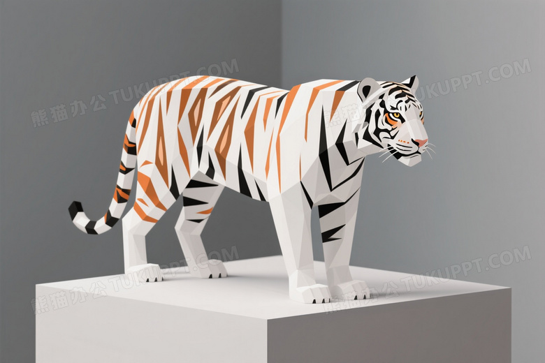低多边形白虎几何平台站立图片