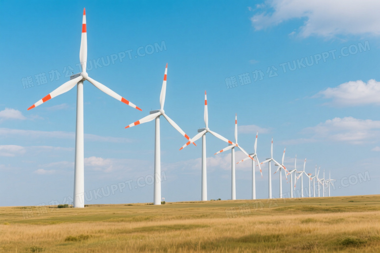 草原风力发电机阵列高清图片