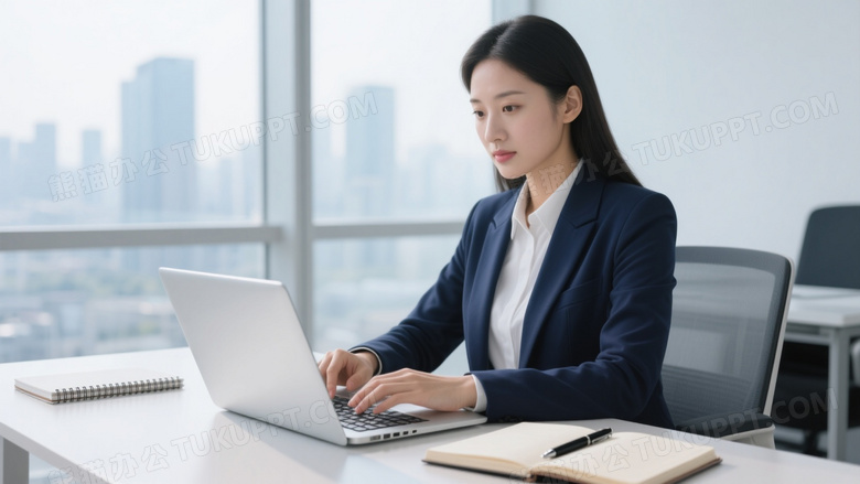 亚洲女性办公桌前操作电脑图片