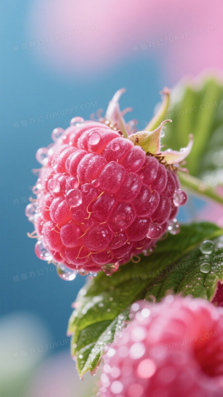 覆盆子特写晶莹水珠图片