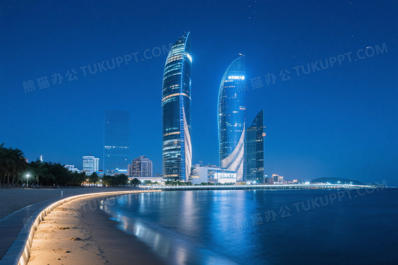 海滨城市夜景天际线图片