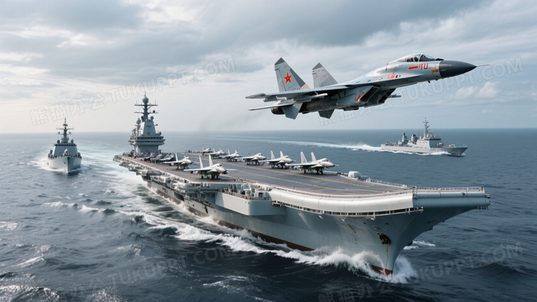 航母编队航行歼15掠过图片