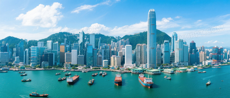 俯拍维多利亚港城市全景图片