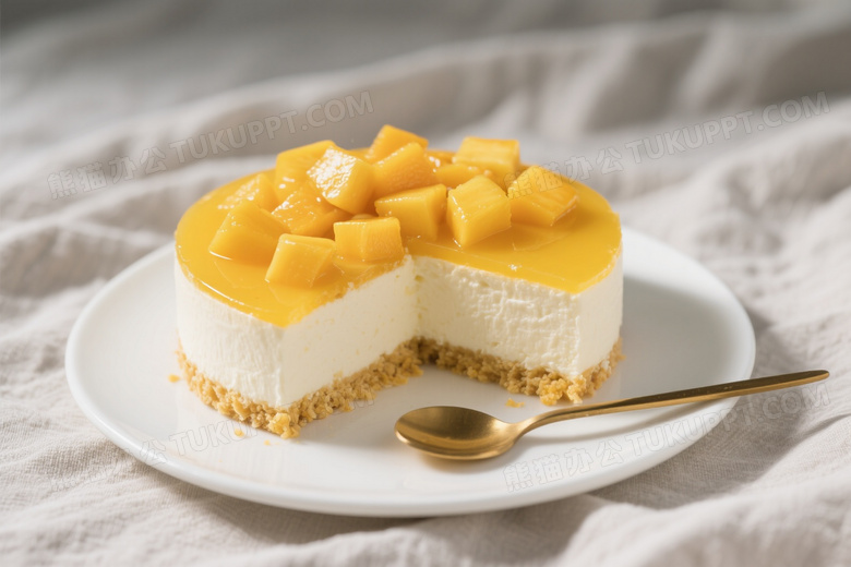 芒果芝士蛋糕特写图片