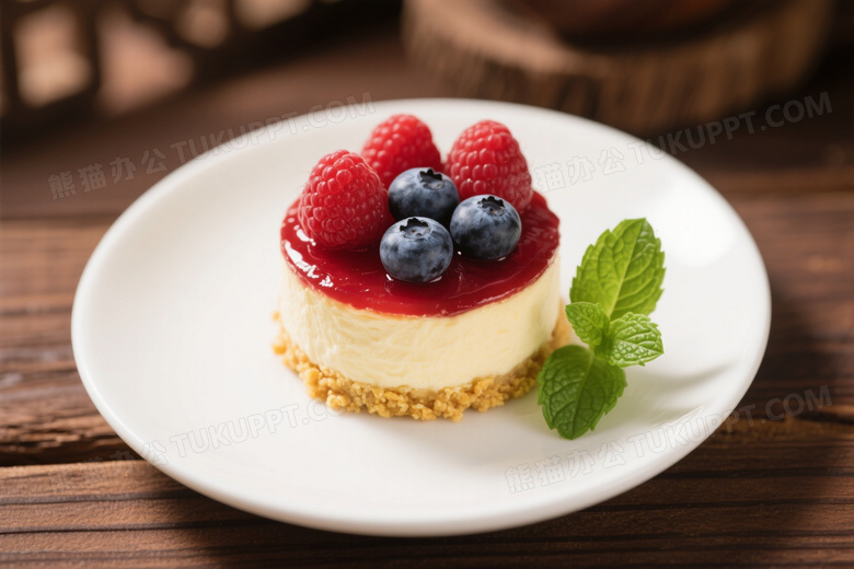 迷你芝士蛋糕覆盆子蓝莓点缀图片