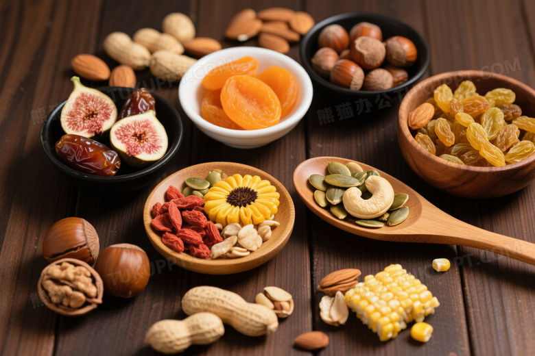 干果坚果组合俯拍图片