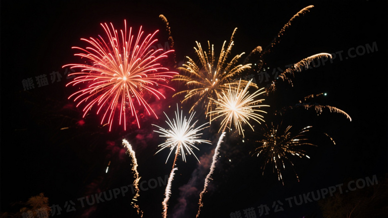 夜空多色烟花绽放高清图片