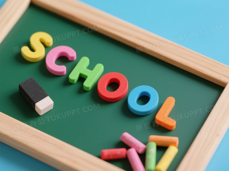 绿色小黑板拼字俯拍图片