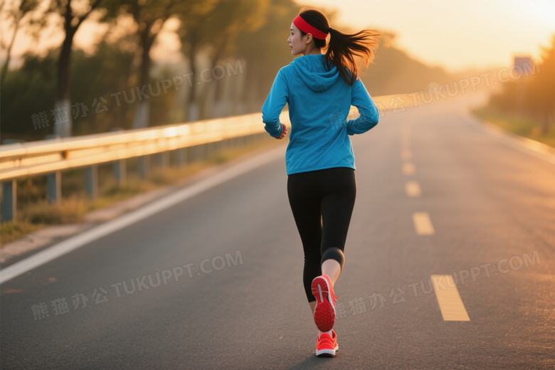 亚洲女性奔跑背影逆光图片