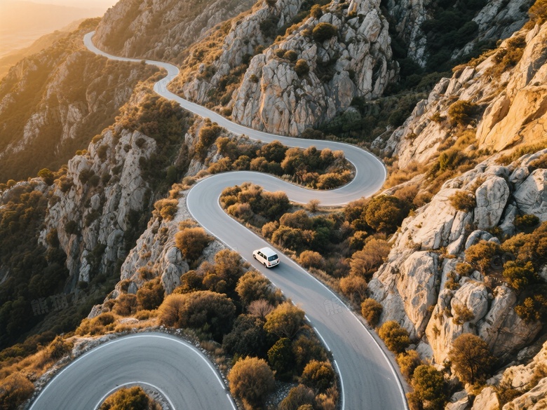 盘山公路车辆行驶俯拍图片