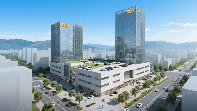 现代城市综合体俯拍图片