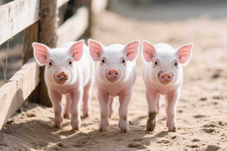 三只幼猪沙地直视镜头图片