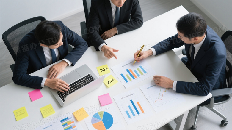 商务人士办公桌会议俯拍图片