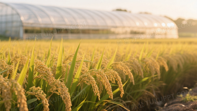 金黄水稻田晨曦侧逆光图片