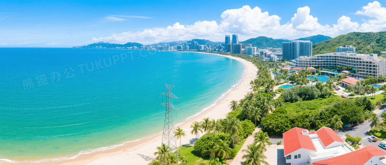 热带海滨城市俯拍全景图片