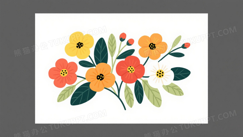 手绘花卉插画纯白背景图片