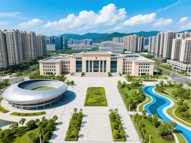 俯拍城市公共建筑群图片