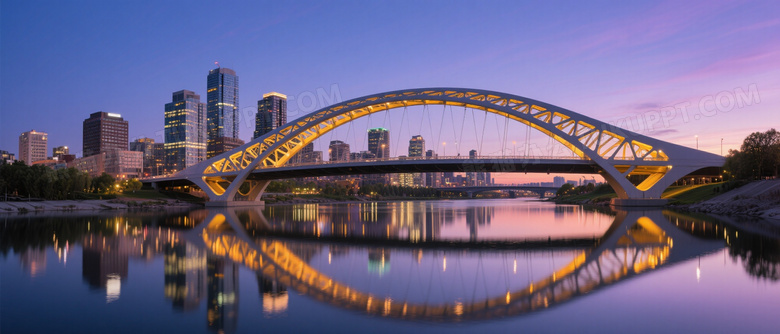 佩西桥黄昏倒影城市天际线图片