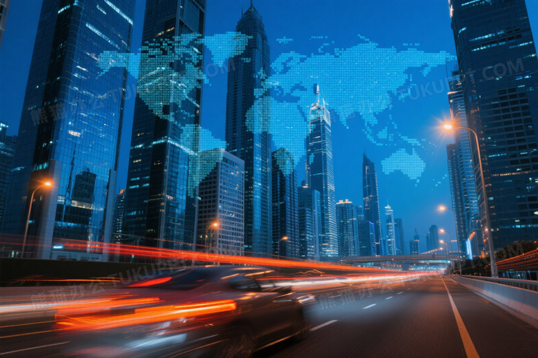 夜景都市高速车流光轨图片