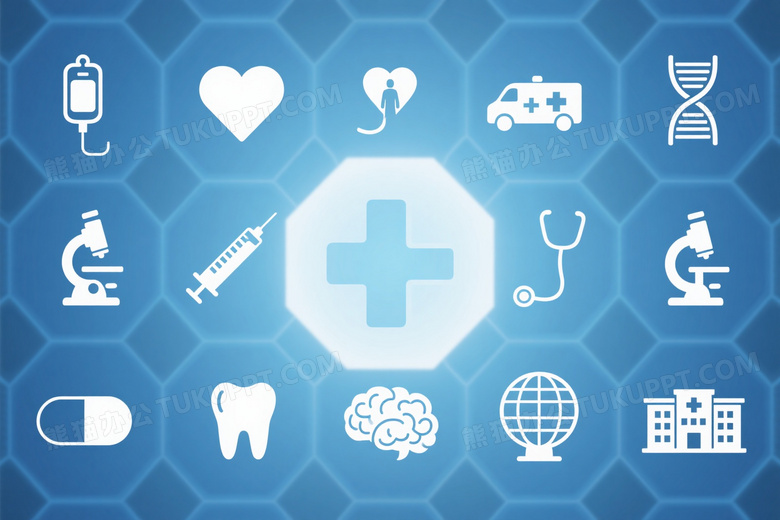 医疗图标六边形网格背景图片
