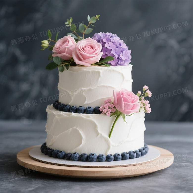 双层奶油婚礼蛋糕柔光特写图片