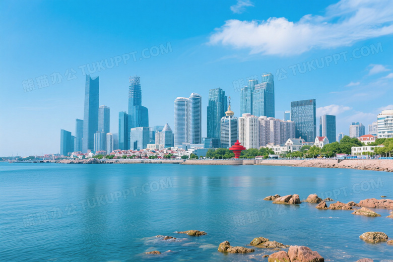 青岛海滨城市天际线全景图片