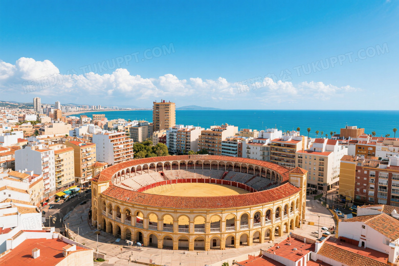 马拉加斗牛场俯拍城市风光图片