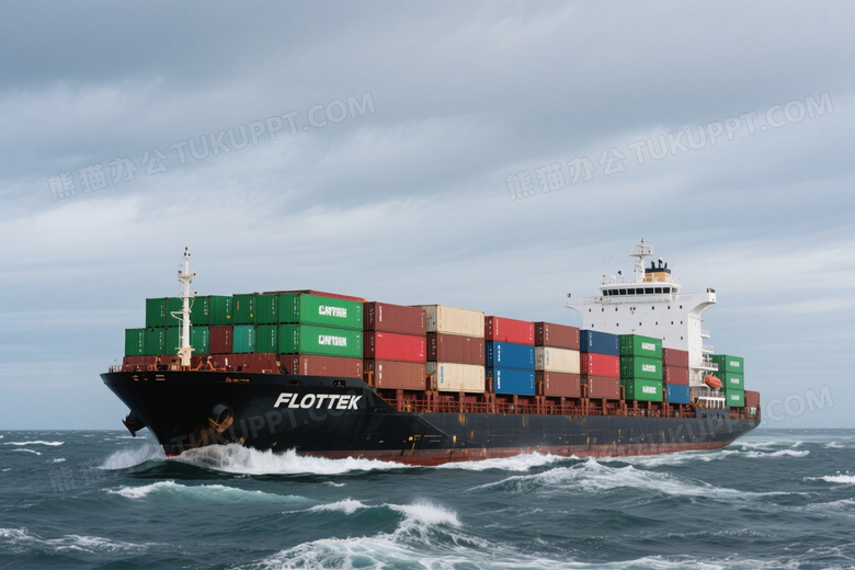 集装箱货轮近海航行高清图片