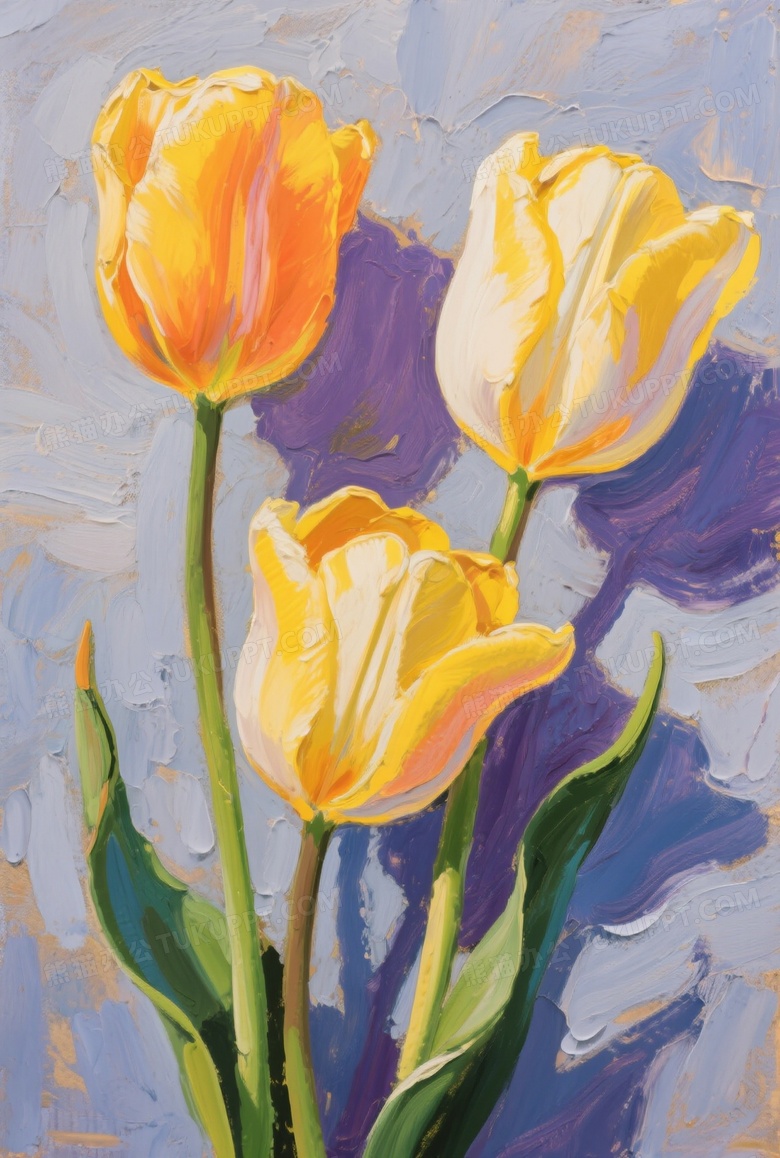 油画风黄郁金香特写图片