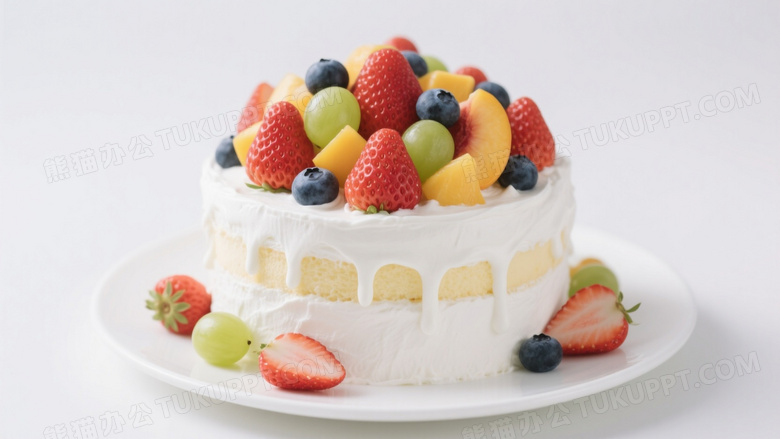 双层奶油蛋糕配鲜果高清图片